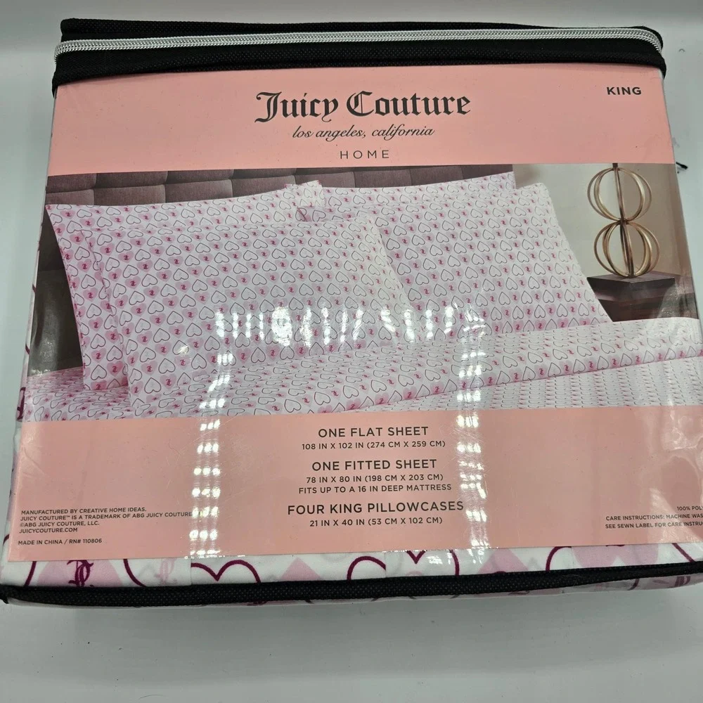 Juicy Couture King‎ Size Sheet Set Pink Heart Pattern Luxury Home